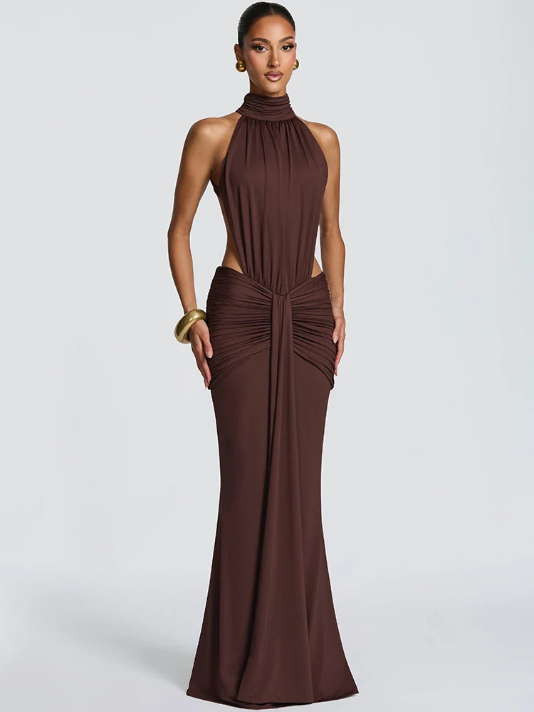 Ruched High Neck Mermaid Dress