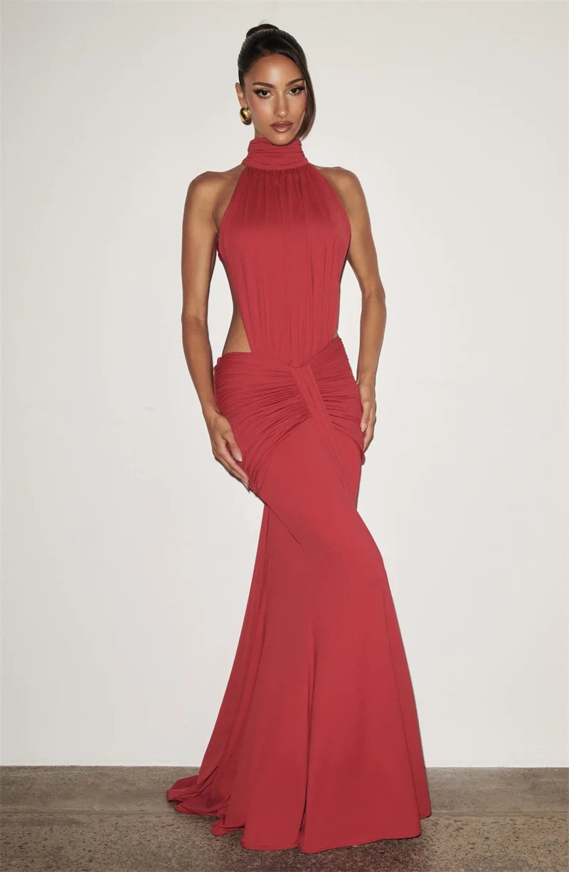 Ruched High Neck Mermaid Dress