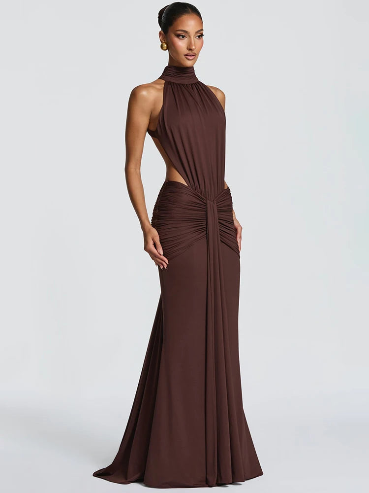 Ruched High Neck Mermaid Dress