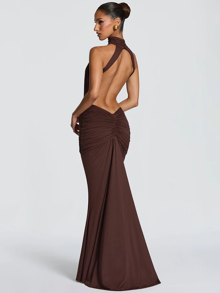 Ruched High Neck Mermaid Dress