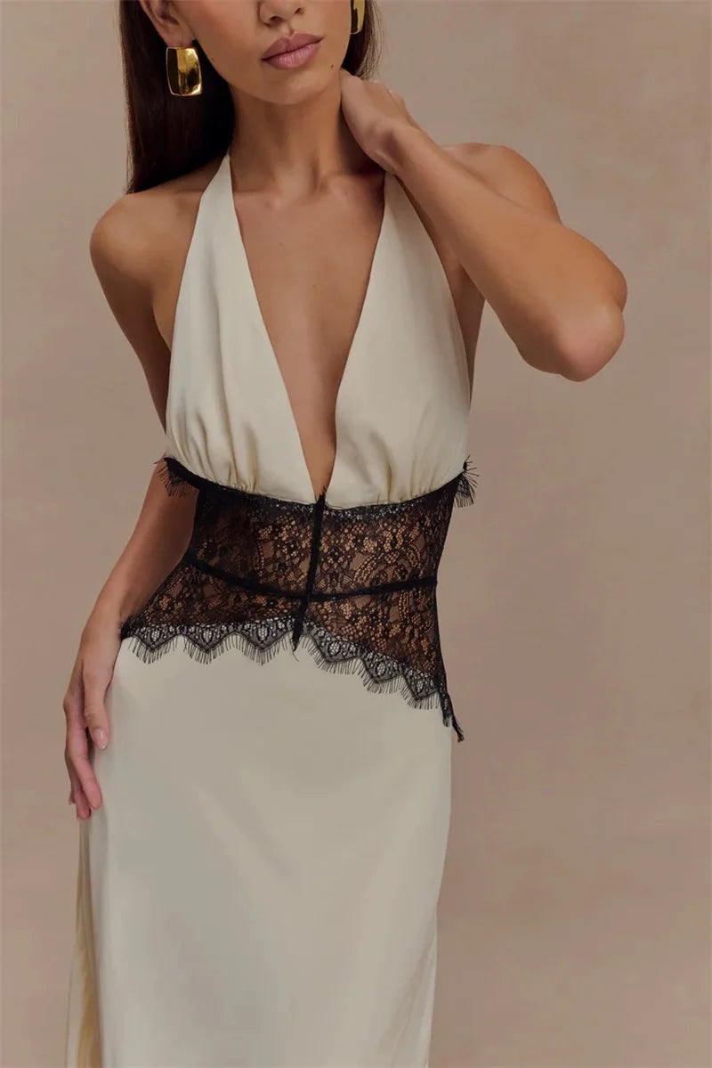 Elegant Lace V-Neck Maxi Dress