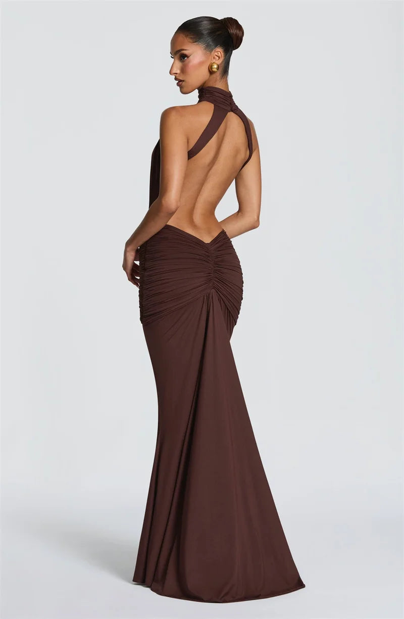Ruched High Neck Mermaid Dress