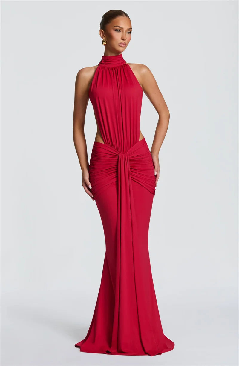 Ruched High Neck Mermaid Dress
