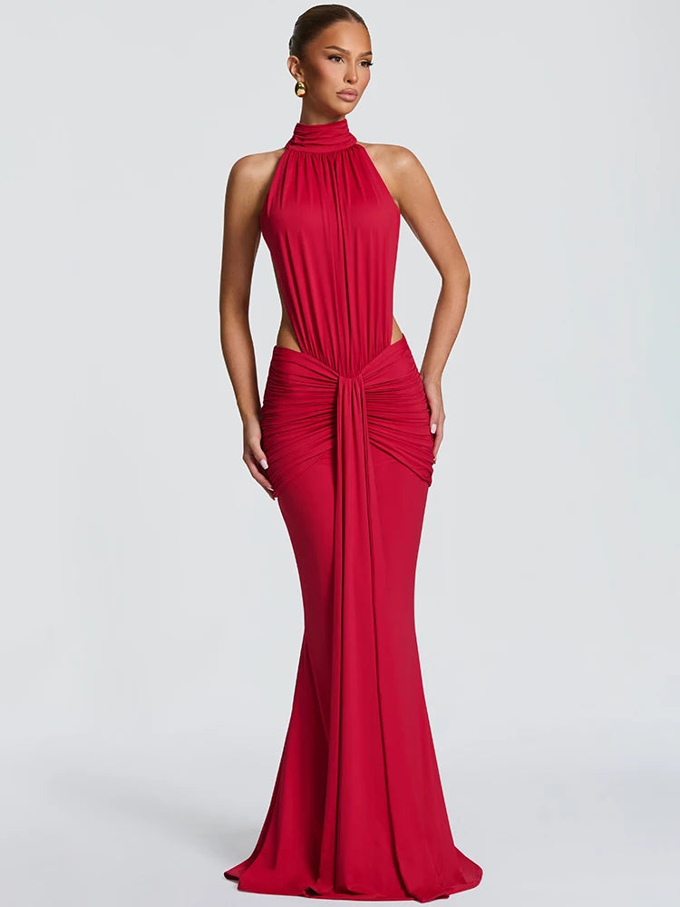 Ruched High Neck Mermaid Dress