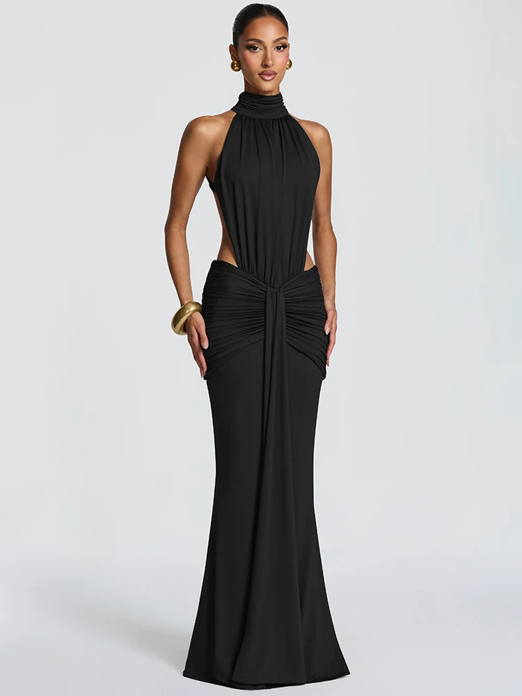 Ruched High Neck Mermaid Dress