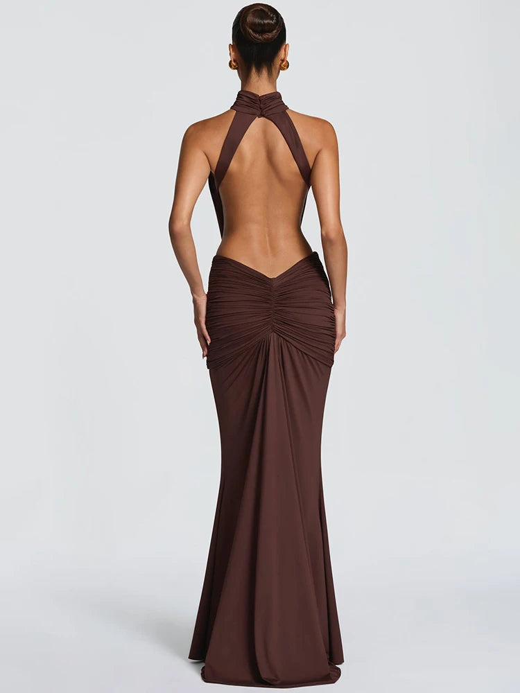 Ruched High Neck Mermaid Dress