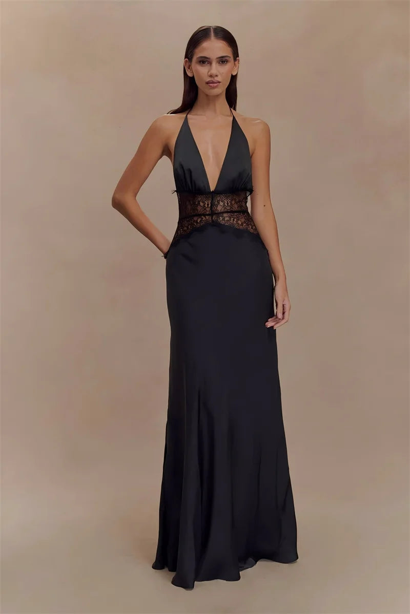 Elegant Lace V-Neck Maxi Dress