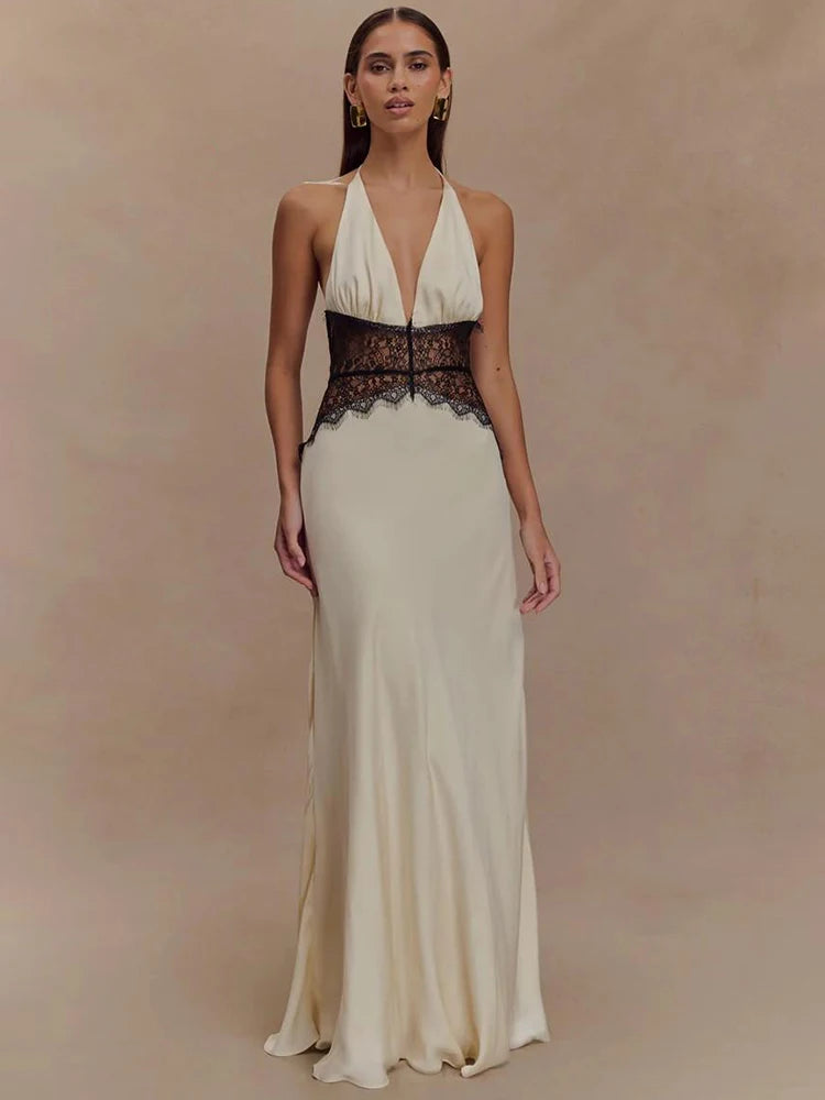 lace and satin maxi dress
