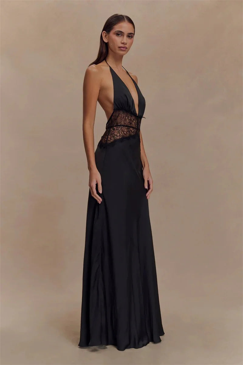 Elegant Lace V-Neck Maxi Dress